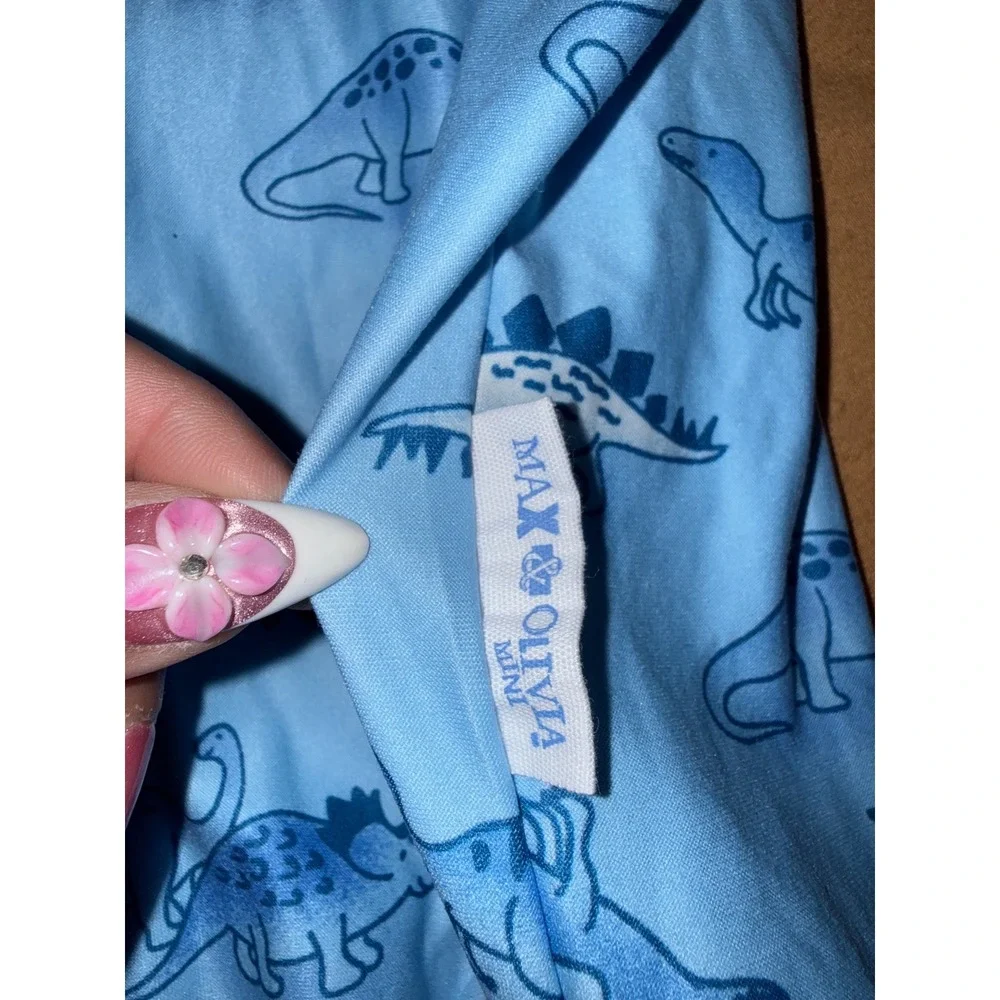Max & Olivia 12mo Blue Dinosaur Footed Pajamas Sleeper and Lovey Blanket Set NEW